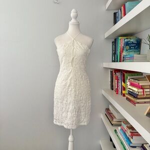LPA White Halter textured Sheath Cocktail Dress with keyhole front Medium